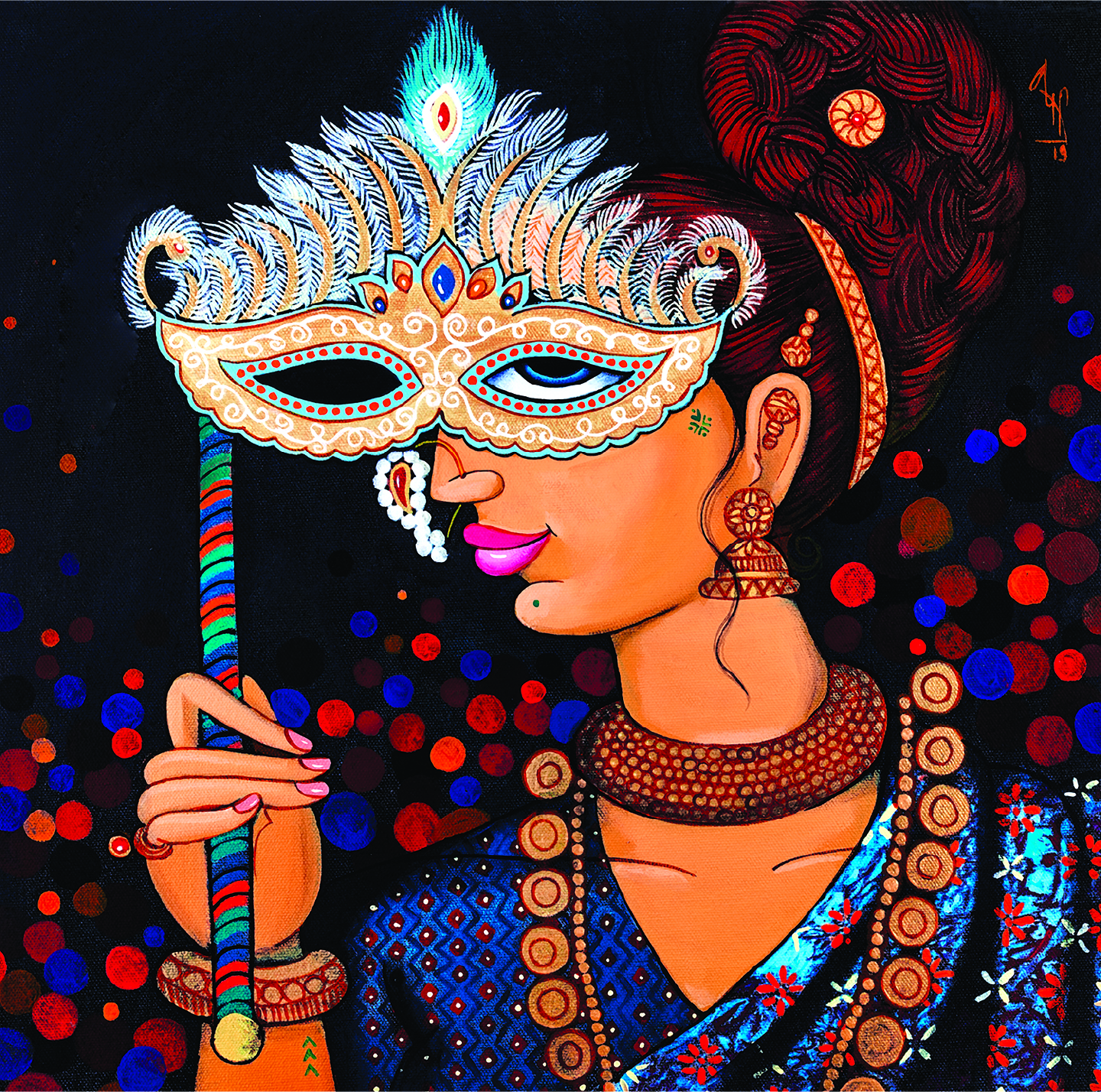 Traditional Indian art depicting women with lotuses